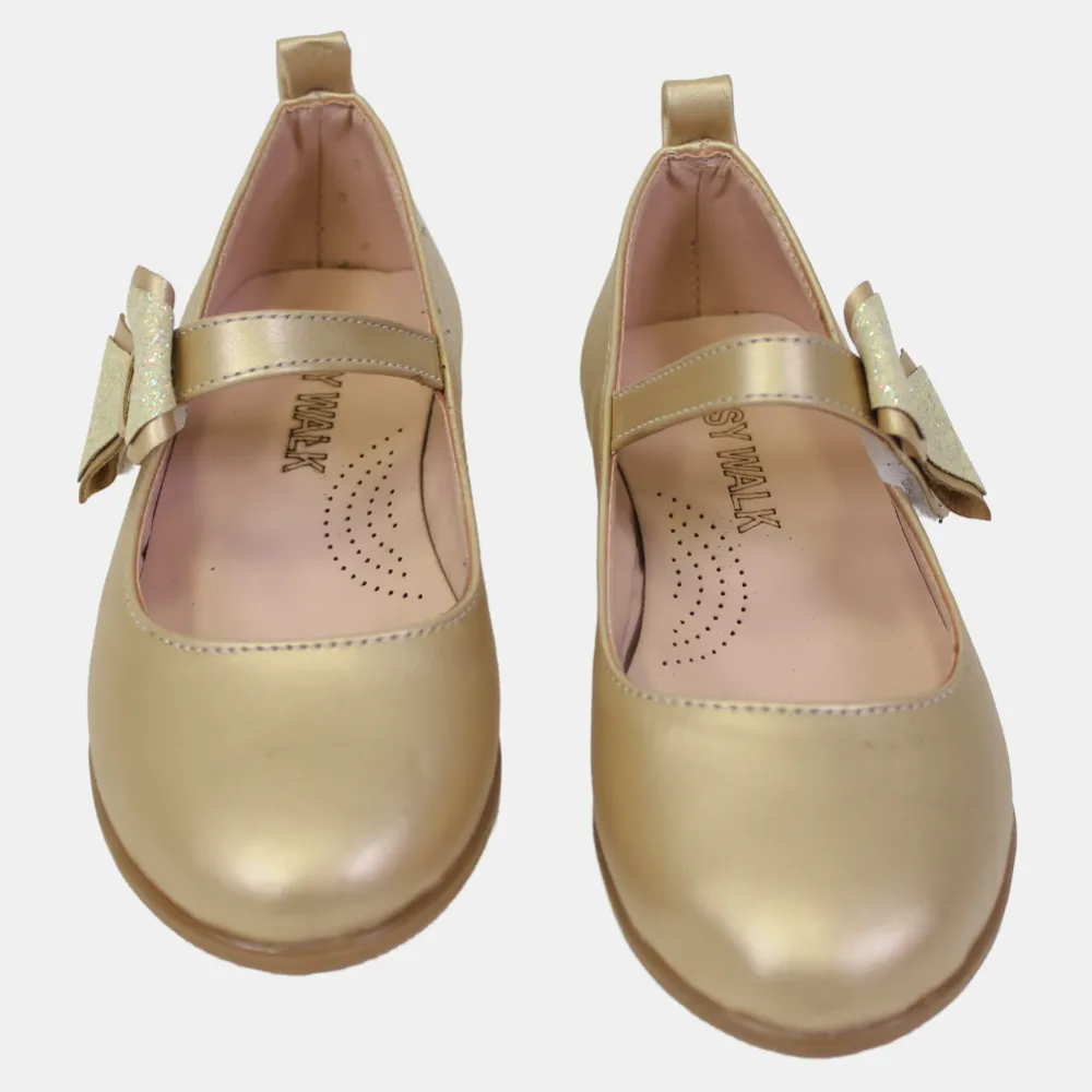 Mädchen Lederschuhe – Gold mit einer Schleife