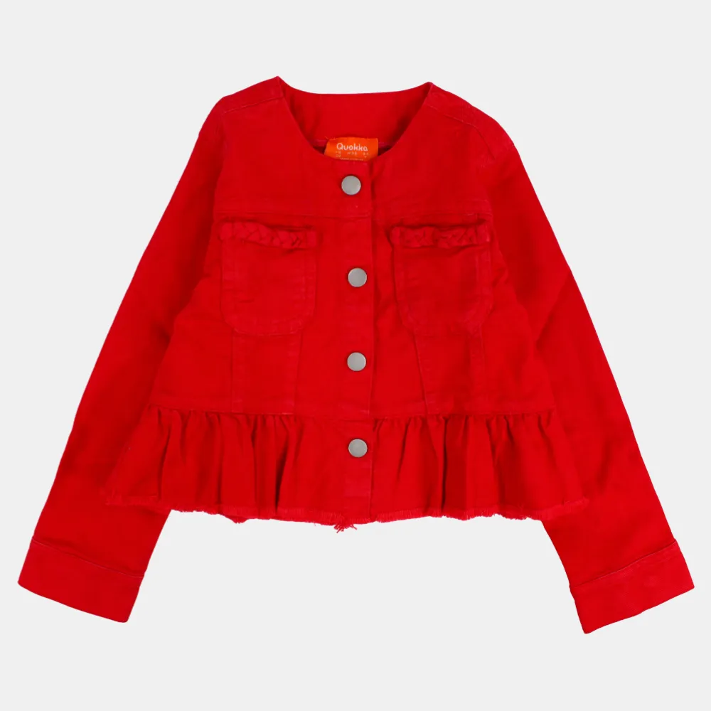 Mädchen Langarm-Rüschenrote Gabardine-Jacke