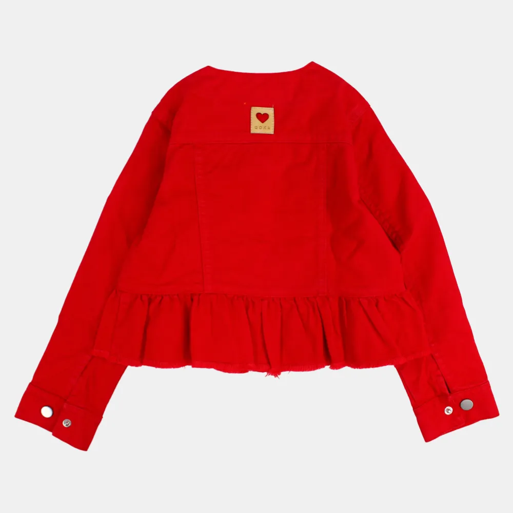 Mädchen Langarm-Rüschenrote Gabardine-Jacke