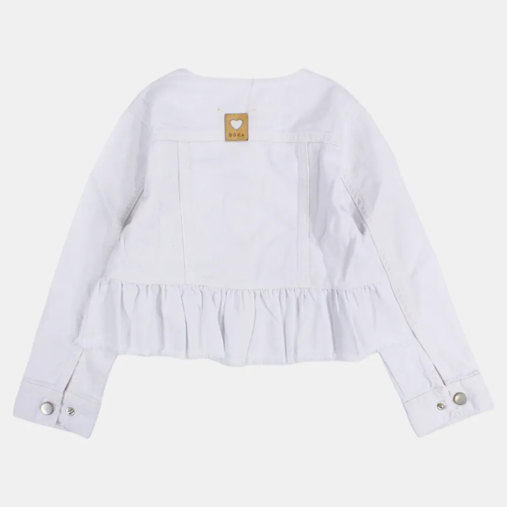 Mädchen Langarm-Rüschenjacke aus weißem Gabardine