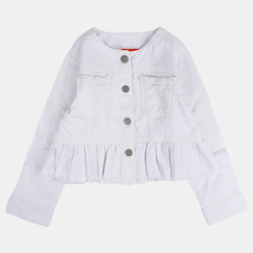 Mädchen Langarm-Rüschenjacke aus weißem Gabardine