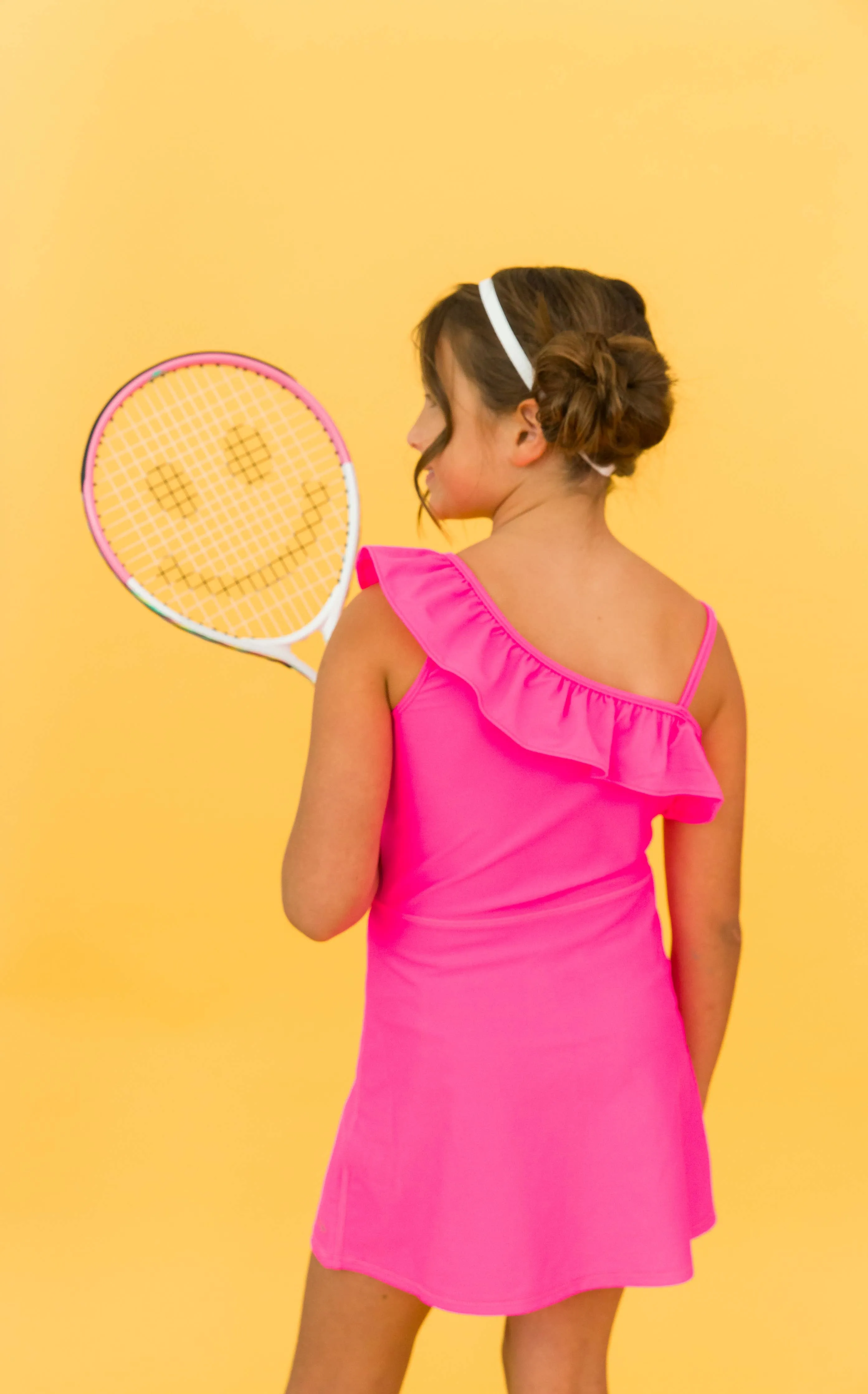 Mädchen Neon Magenta Aktives Tenniskleid & Radhosen-Set: Rosa