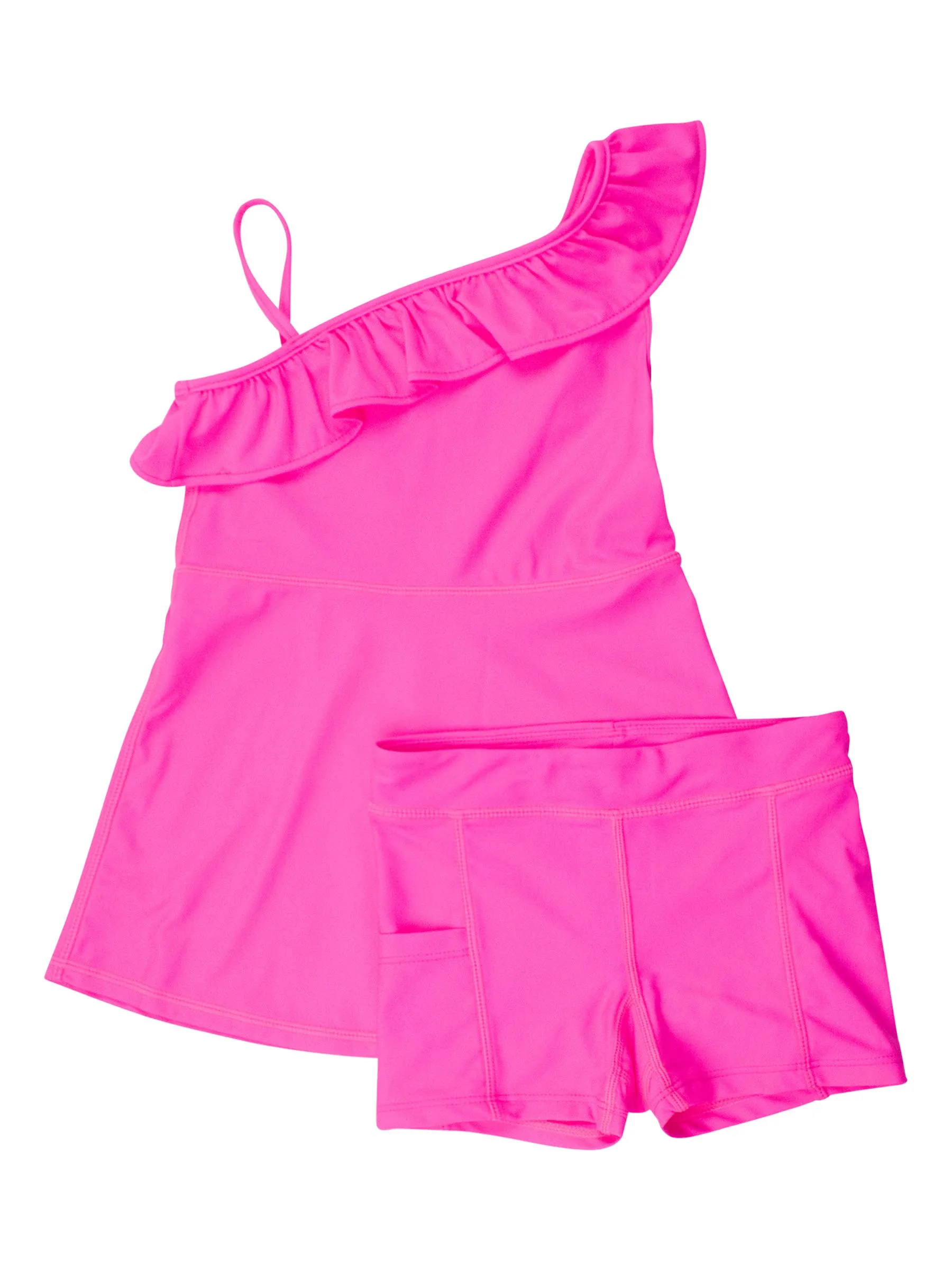 Mädchen Neon Magenta Aktives Tenniskleid & Radhosen-Set: Rosa