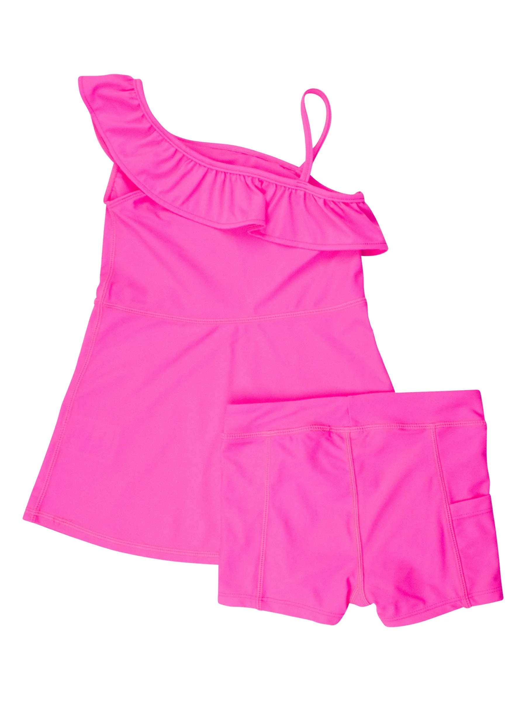 Mädchen Neon Magenta Aktives Tenniskleid & Radhosen-Set: Rosa