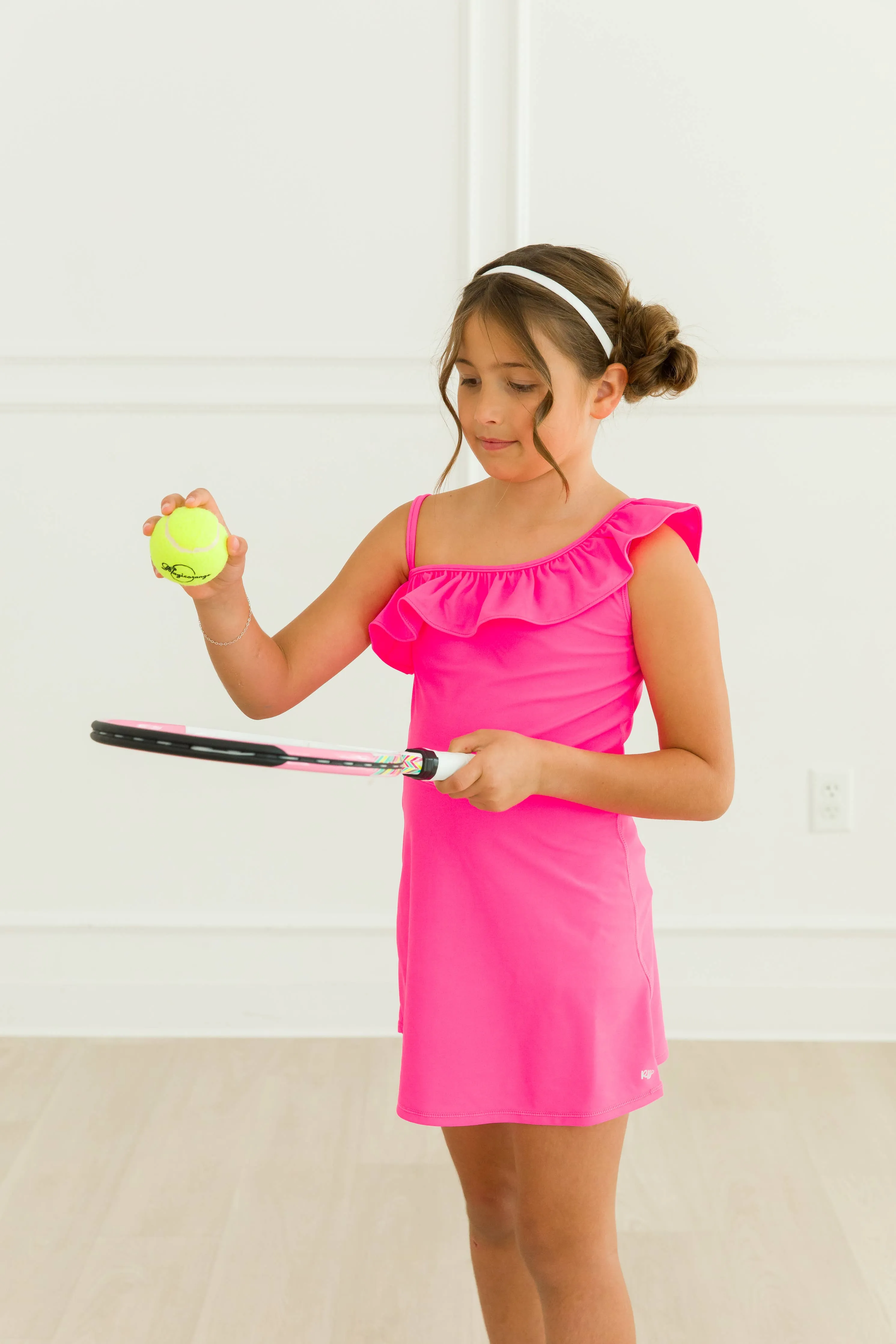 Mädchen Neon Magenta Aktives Tenniskleid & Radhosen-Set: Rosa