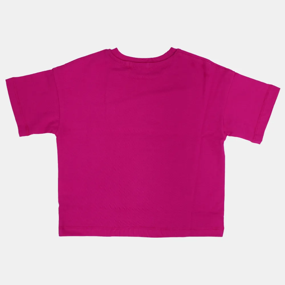 Mädchen Übergroßes Kurzarm-T-Shirt – Einfaches Fuchsia