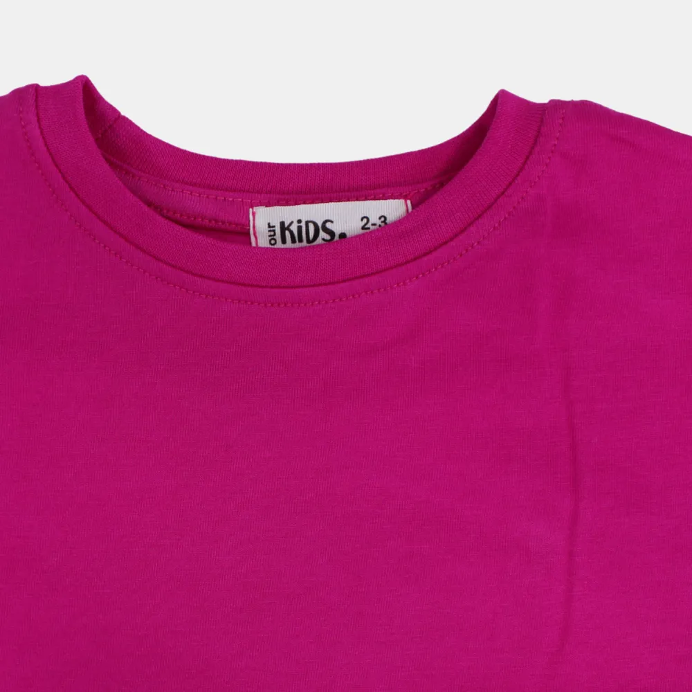 Mädchen Übergroßes Kurzarm-T-Shirt – Einfaches Fuchsia