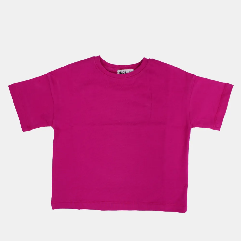 Mädchen Übergroßes Kurzarm-T-Shirt – Einfaches Fuchsia