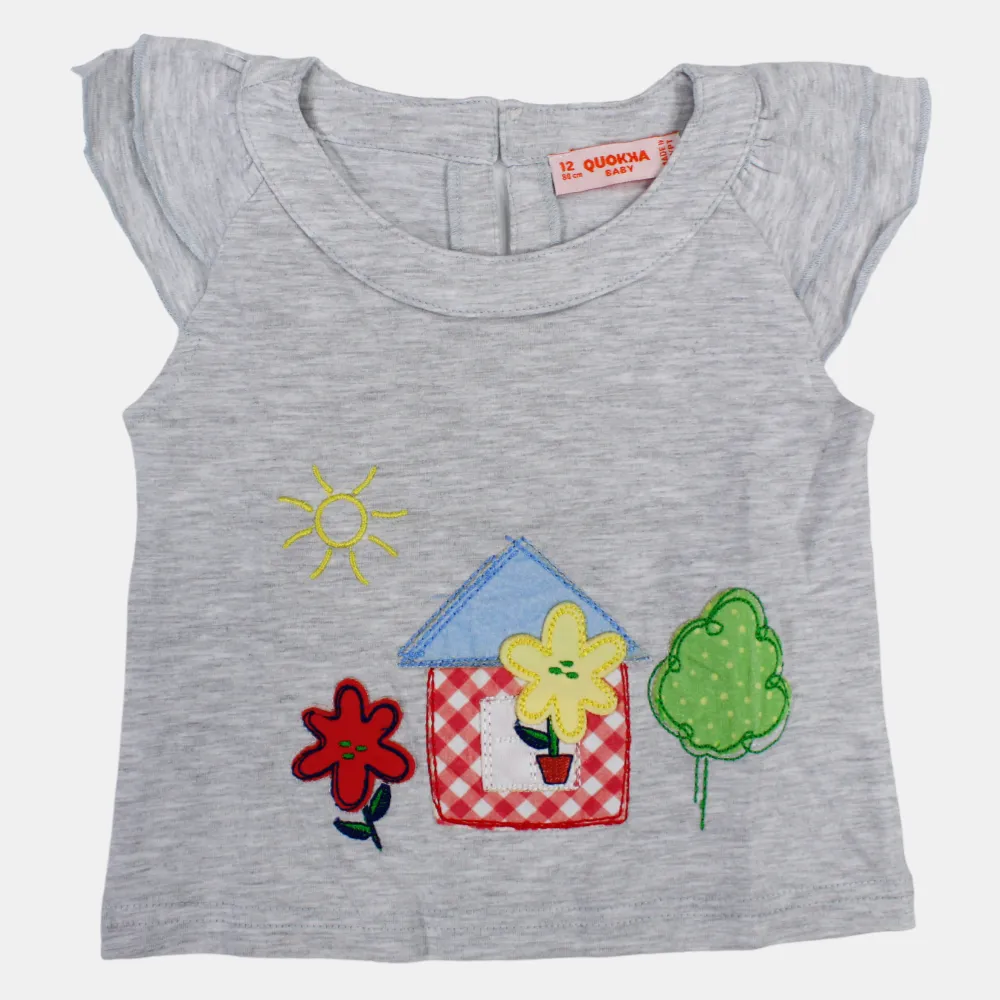 Mädchen ärmelloses Baumwoll-T-Shirt mit lustigem Haus-Design