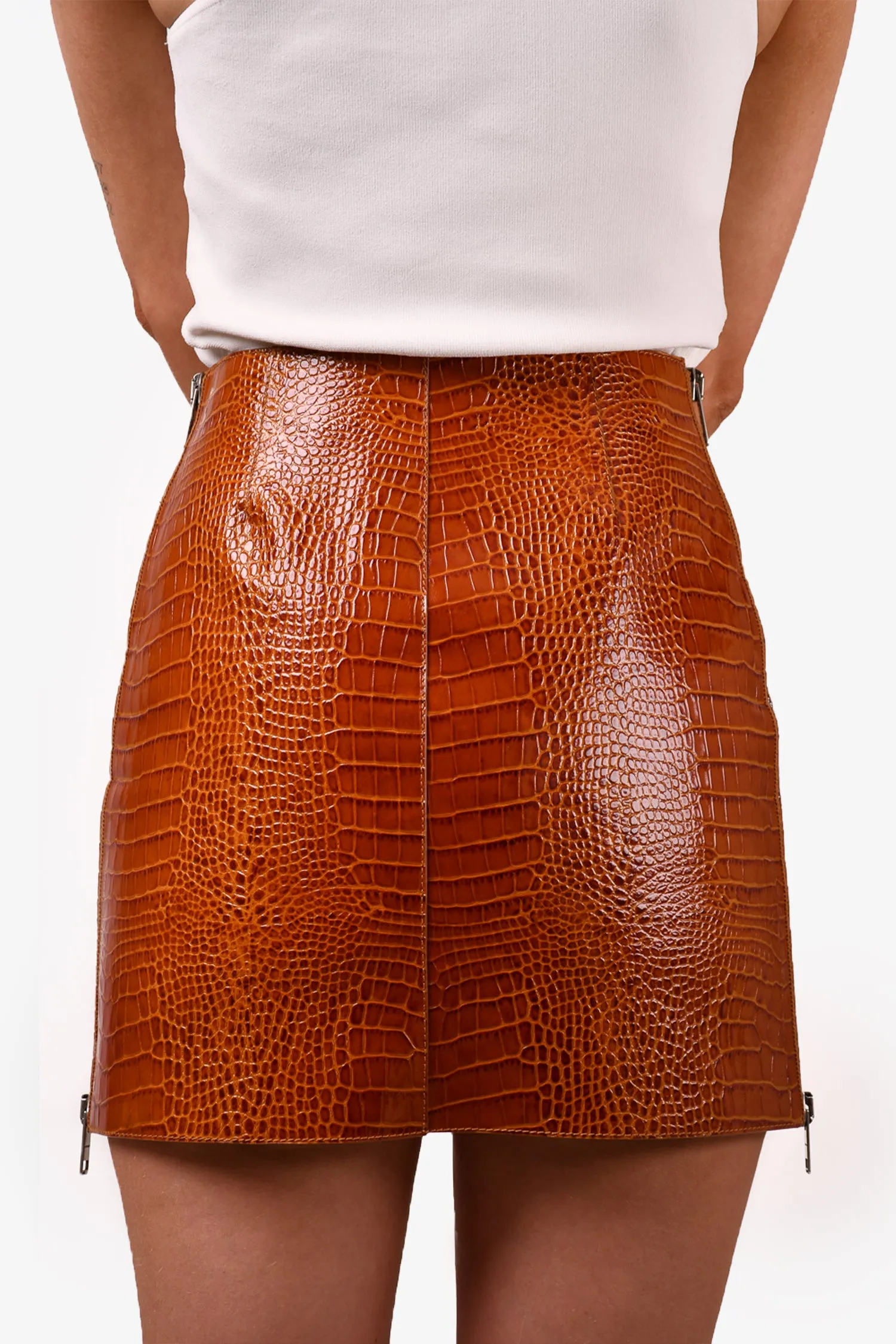 Givenchy Mini-Rock aus braunem Krokodilprägungleder in Größe 34