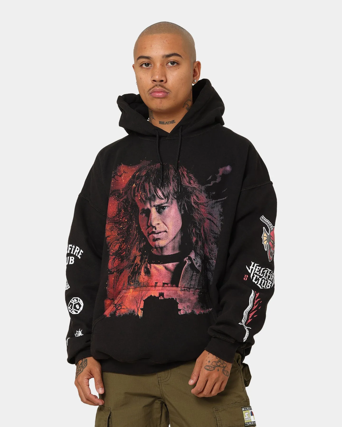 Goat Crew X Stranger Things Eddie Vintage Hoodie Schwarzgewaschen