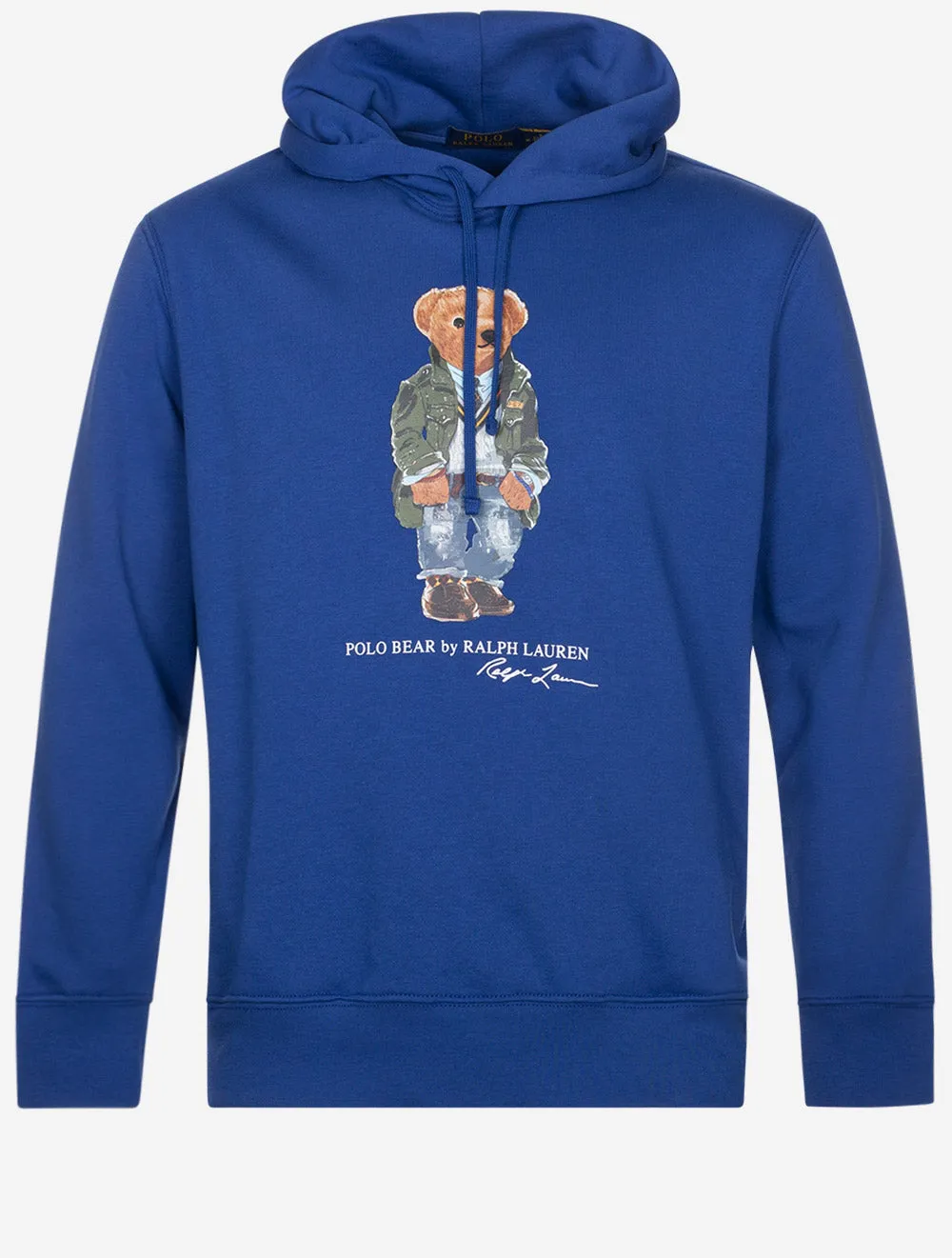 Graphik-Fleece-Pullover mit Kapuze in Blau
