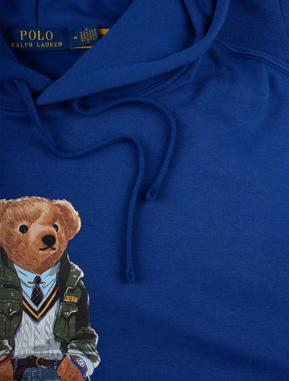 Graphik-Fleece-Pullover mit Kapuze in Blau