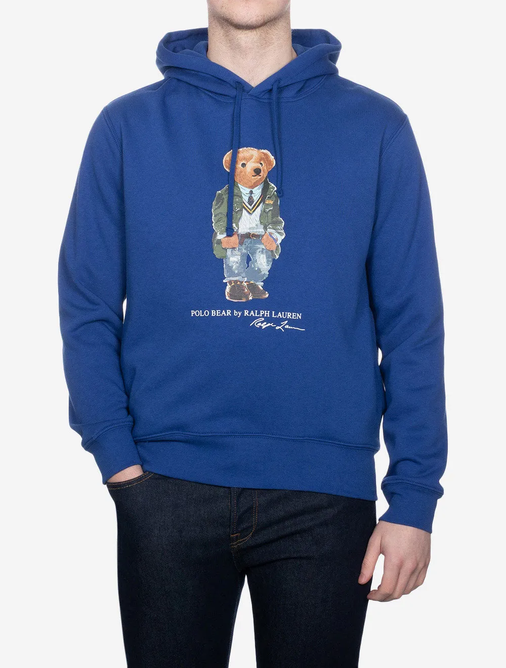 Graphik-Fleece-Pullover mit Kapuze in Blau