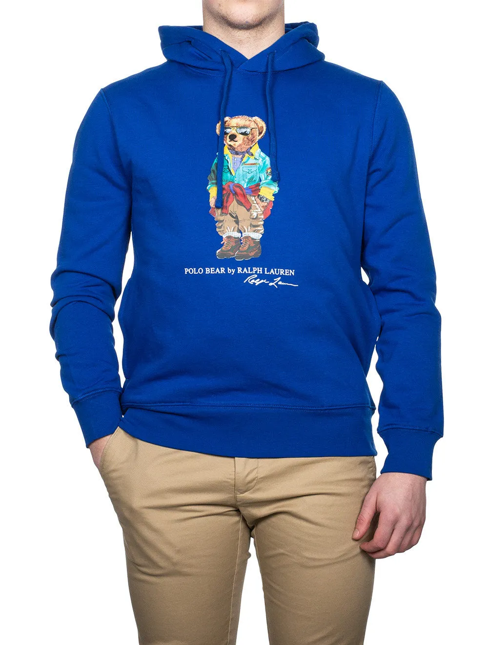 Graphik-Fleece-Pullover mit Kapuze in Blau