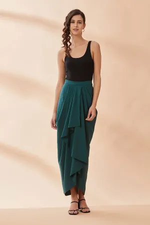 Green Front Cascade Drape Skirt