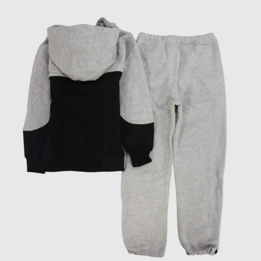 Grau/Schwarzer Langarm-Fleece-Schlafanzug mit Kapuze