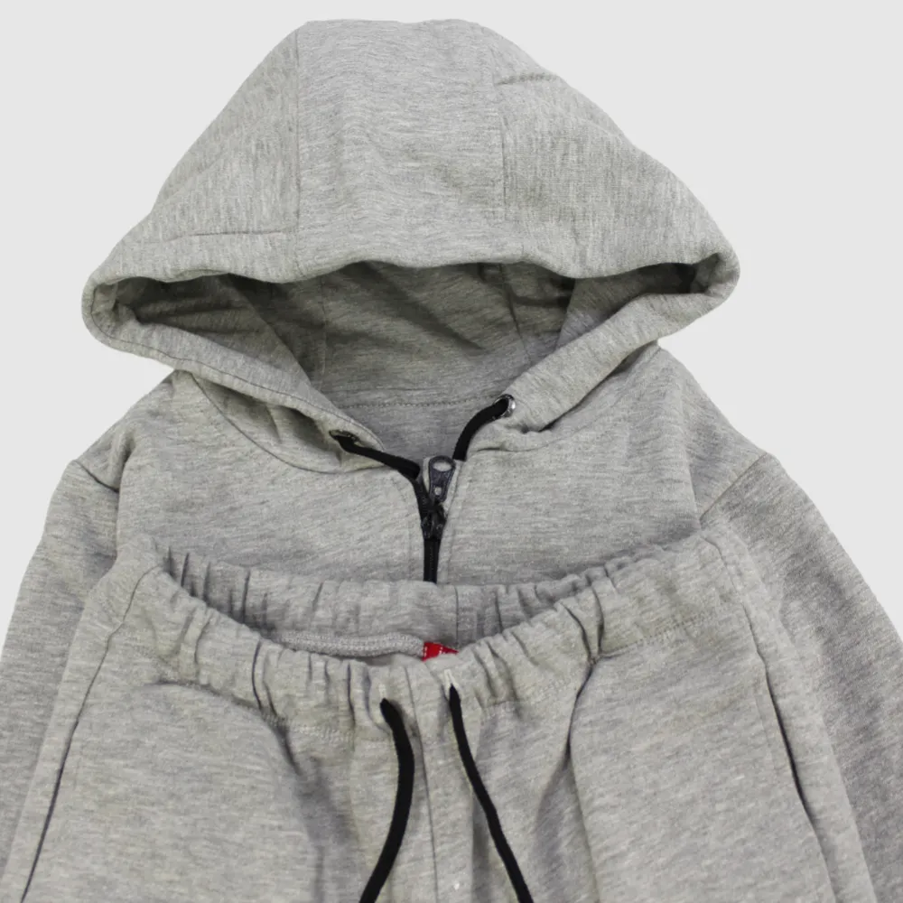 Grau/Schwarzer Langarm-Fleece-Schlafanzug mit Kapuze