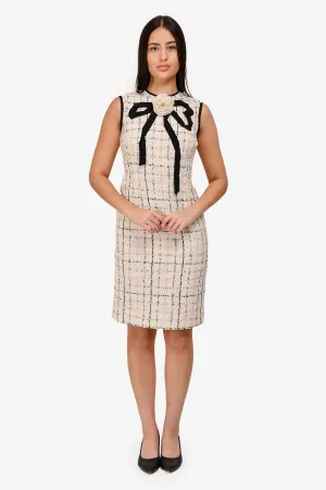 Gucci 2018 White/Multicolour Tweed Rosette Sleeveless Dress Size 40