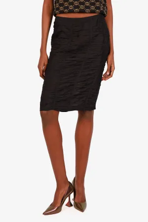 Gucci Black Silk Ruched Knee Length Skirt Size 40