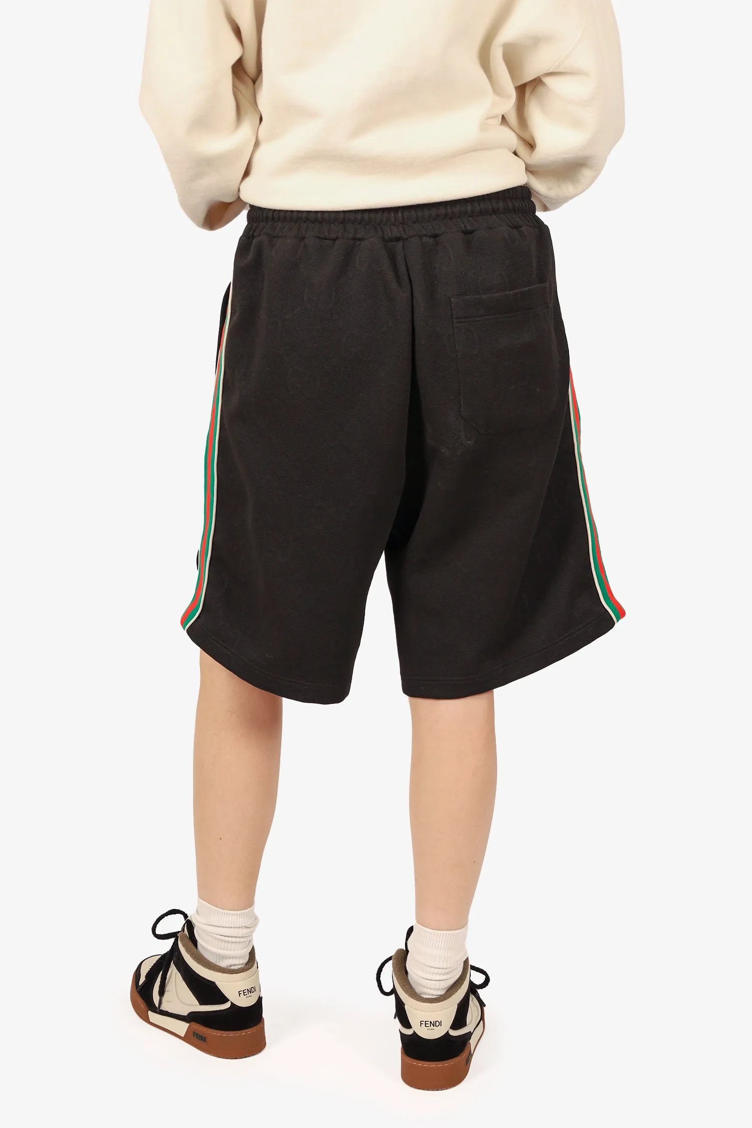 Gucci Schwarz/Rot/Grün Seitenstreifen 'GG' Sweatshorts Größe M Herren