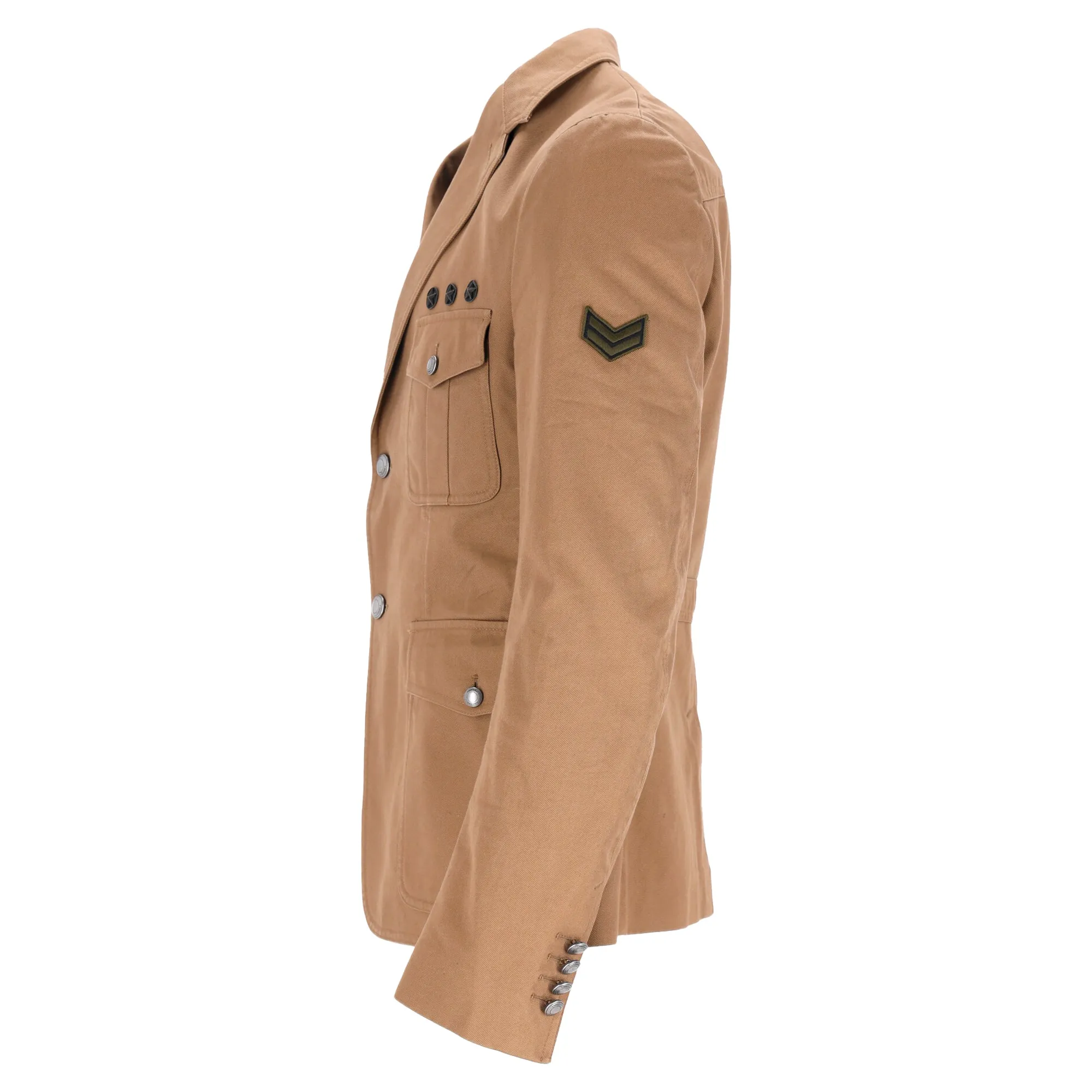 Gucci Militär Einreihiger Blazer mit Taschen in Brauner Baumwolle