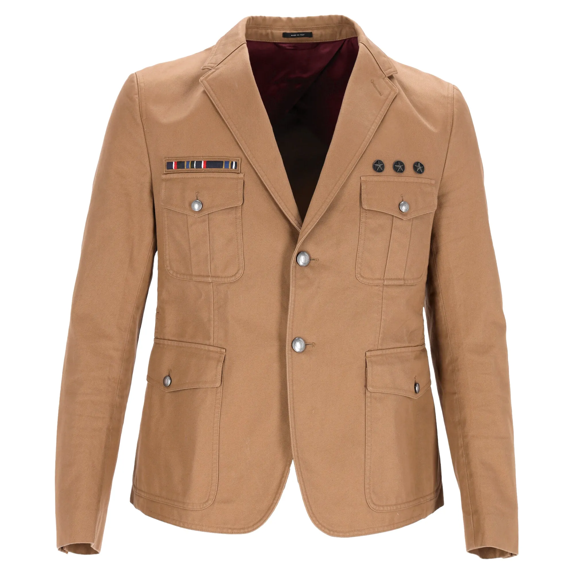 Gucci Militär Einreihiger Blazer mit Taschen in Brauner Baumwolle