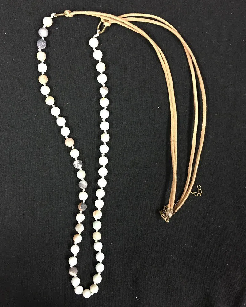 Handgeknüpftes Amazonit- und Lederhalsband
