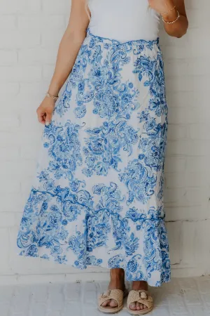 Haven Abstract Print Ruffle Trim Skirt