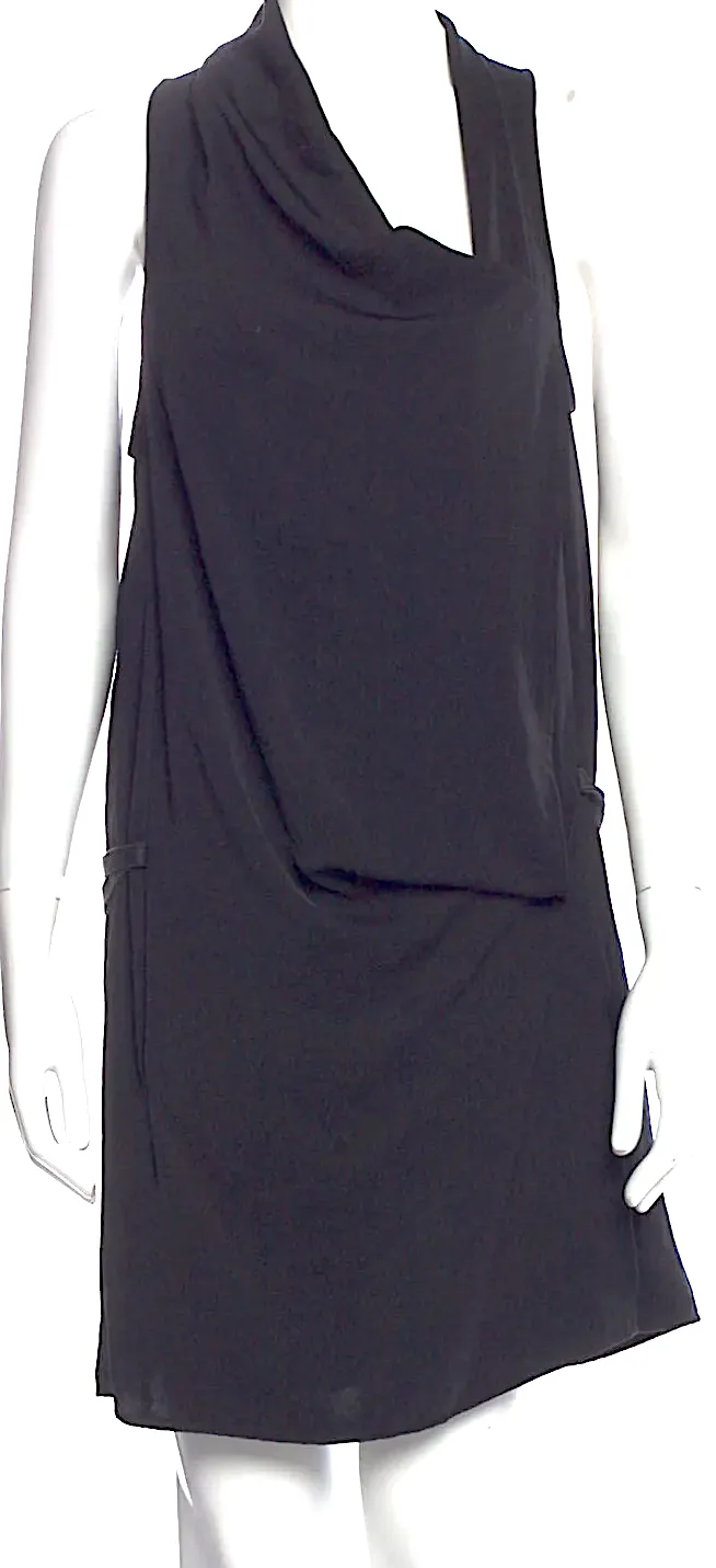 Helmut Lang NY. Schwarzes Poly/Leder-Kuhhals-Minikleid