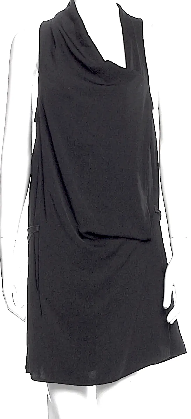 Helmut Lang NY. Schwarzes Poly/Leder-Kuhhals-Minikleid