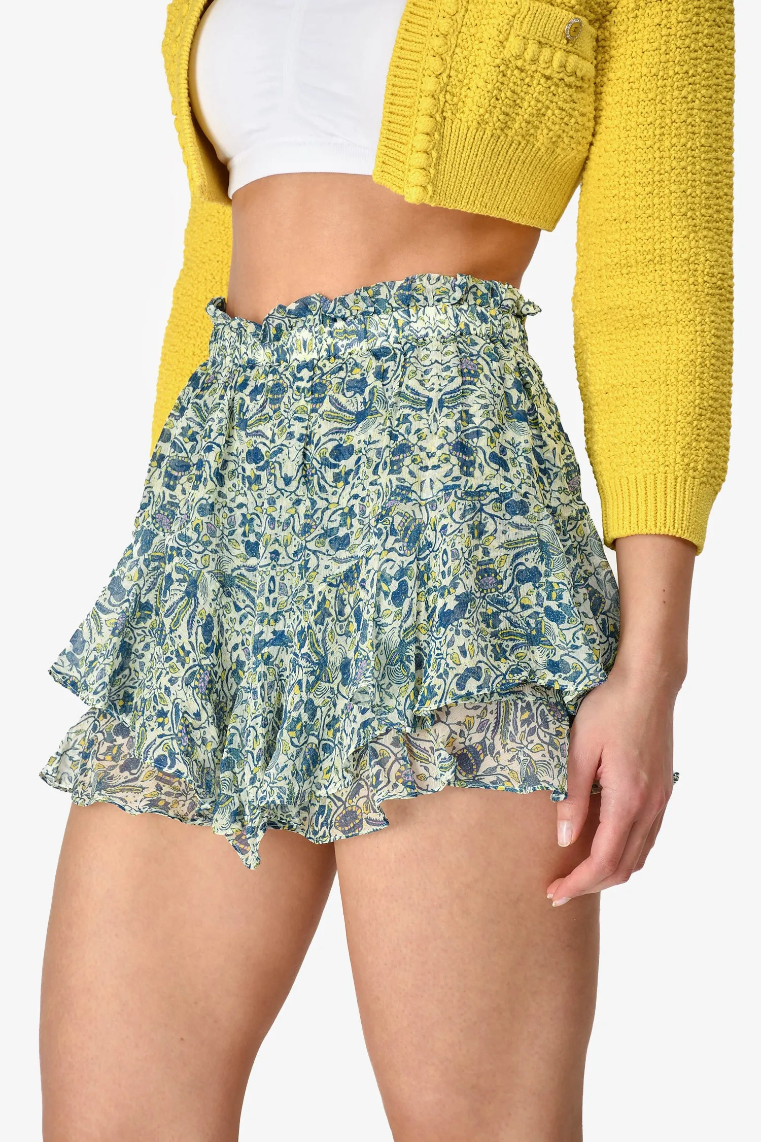 Isabel Marant Blau/Grün Bedruckte Seiden-Mini-Schürzenrock Größe 36