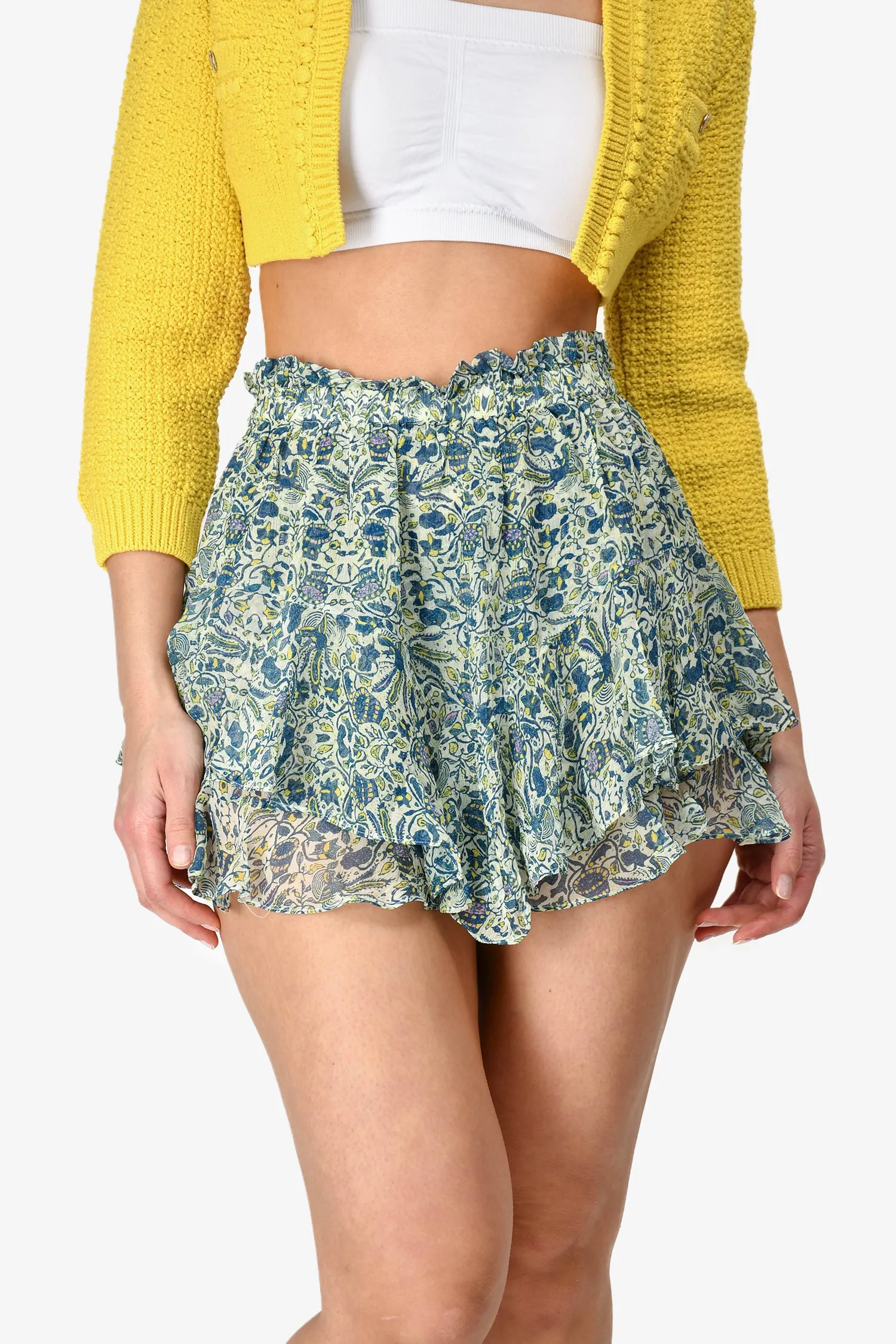Isabel Marant Blau/Grün Bedruckte Seiden-Mini-Schürzenrock Größe 36