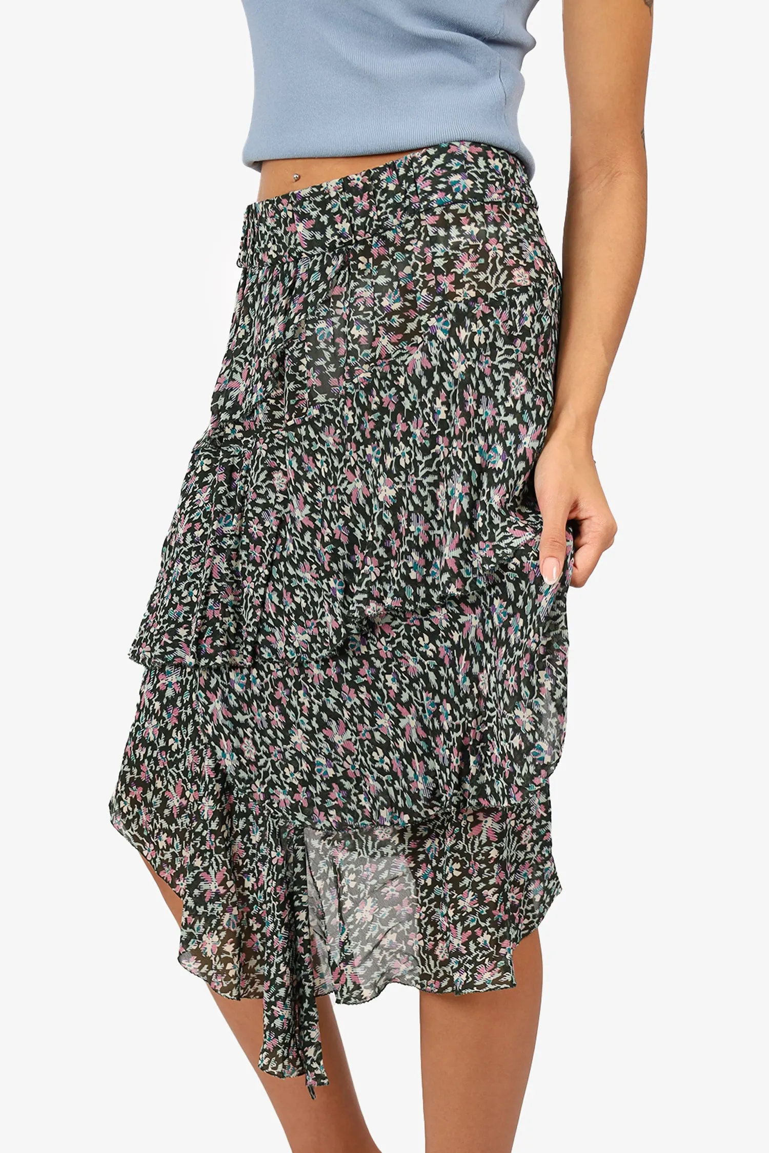 Isabel Marant Etoile Rock mit Blumenmuster und Rüschen in Schwarz/Rosa Größe 36