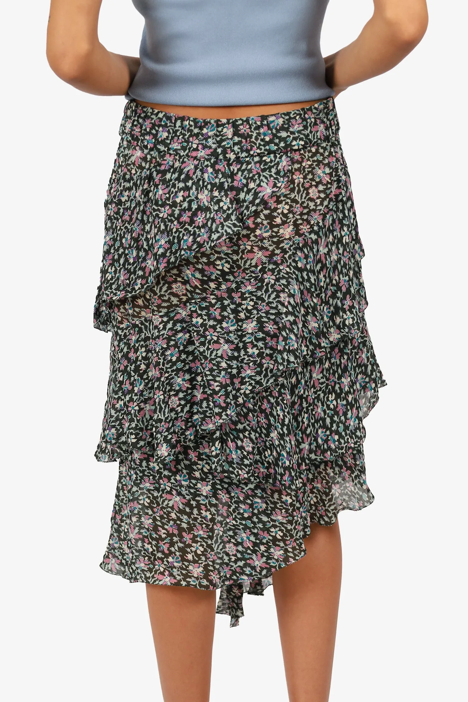 Isabel Marant Etoile Rock mit Blumenmuster und Rüschen in Schwarz/Rosa Größe 36