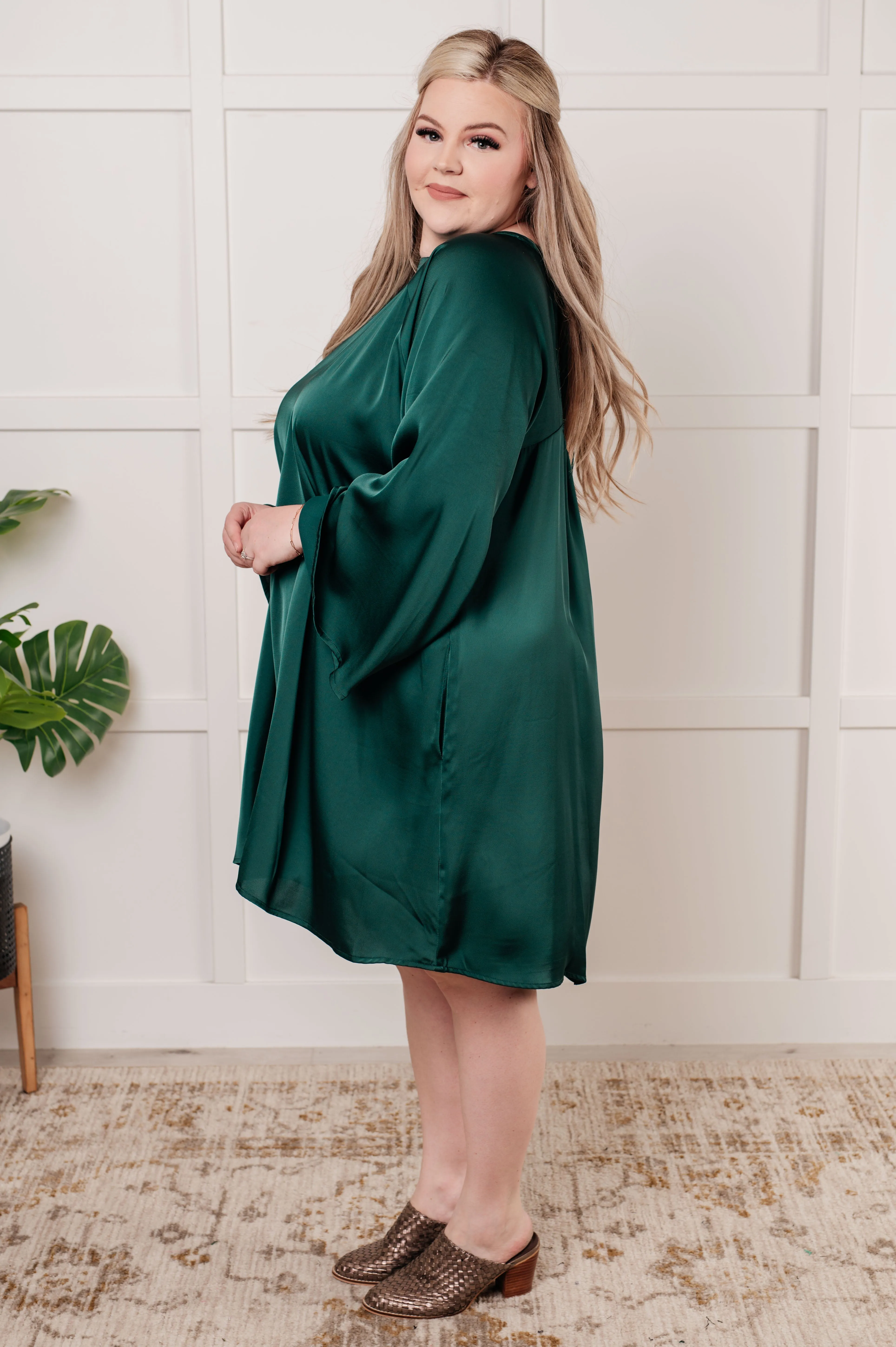 Ist es nicht wunderschön, das Poly-Satin-Kleid mit Schmetterlingsärmeln