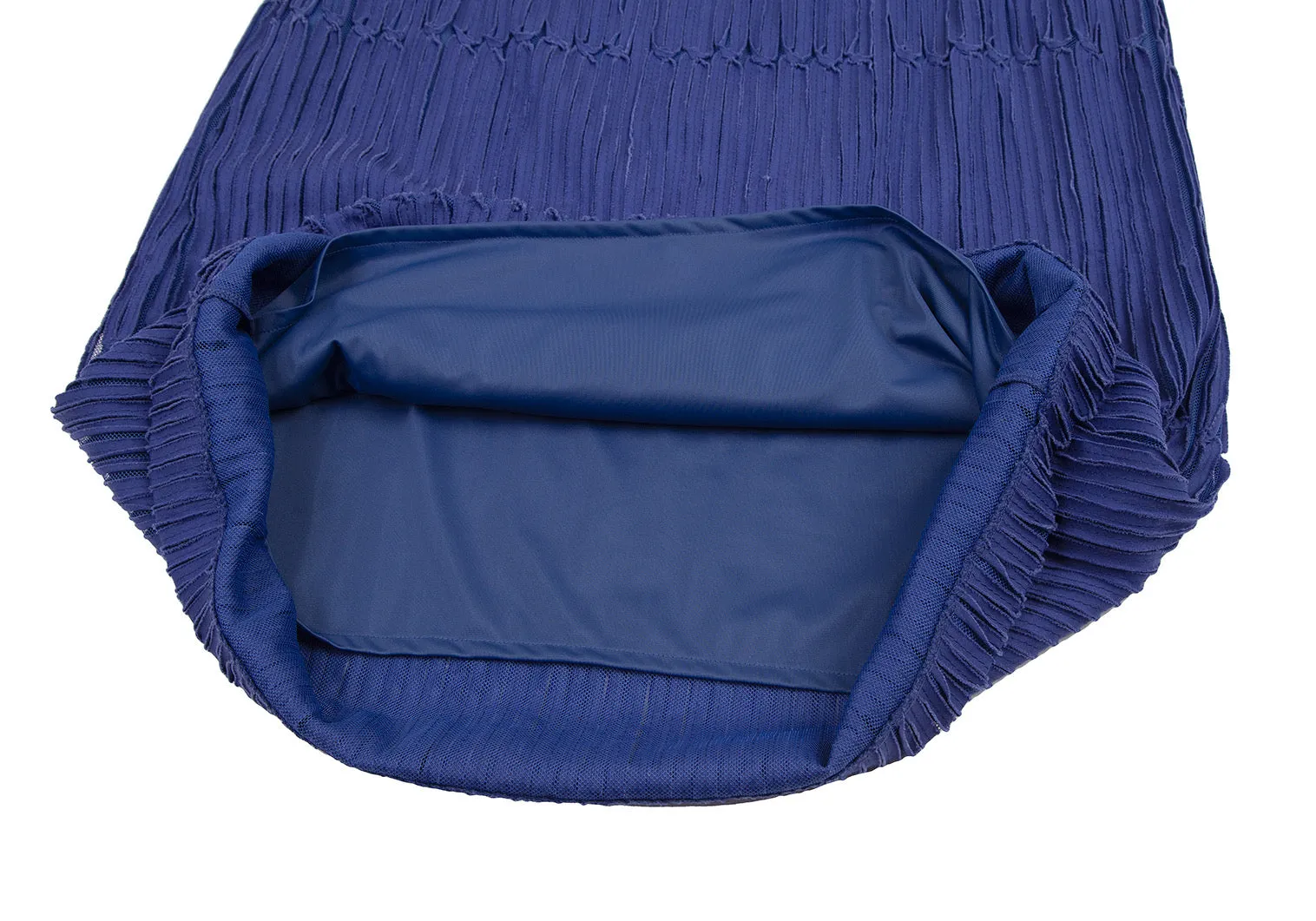 ISSEY MIYAKE Japan. HaaT. Blaues meshfarbenes ärmelloses Kleid mit Tape-Applikationen