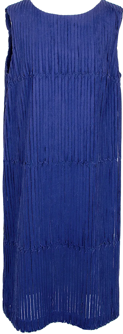 ISSEY MIYAKE Japan. HaaT. Blaues meshfarbenes ärmelloses Kleid mit Tape-Applikationen