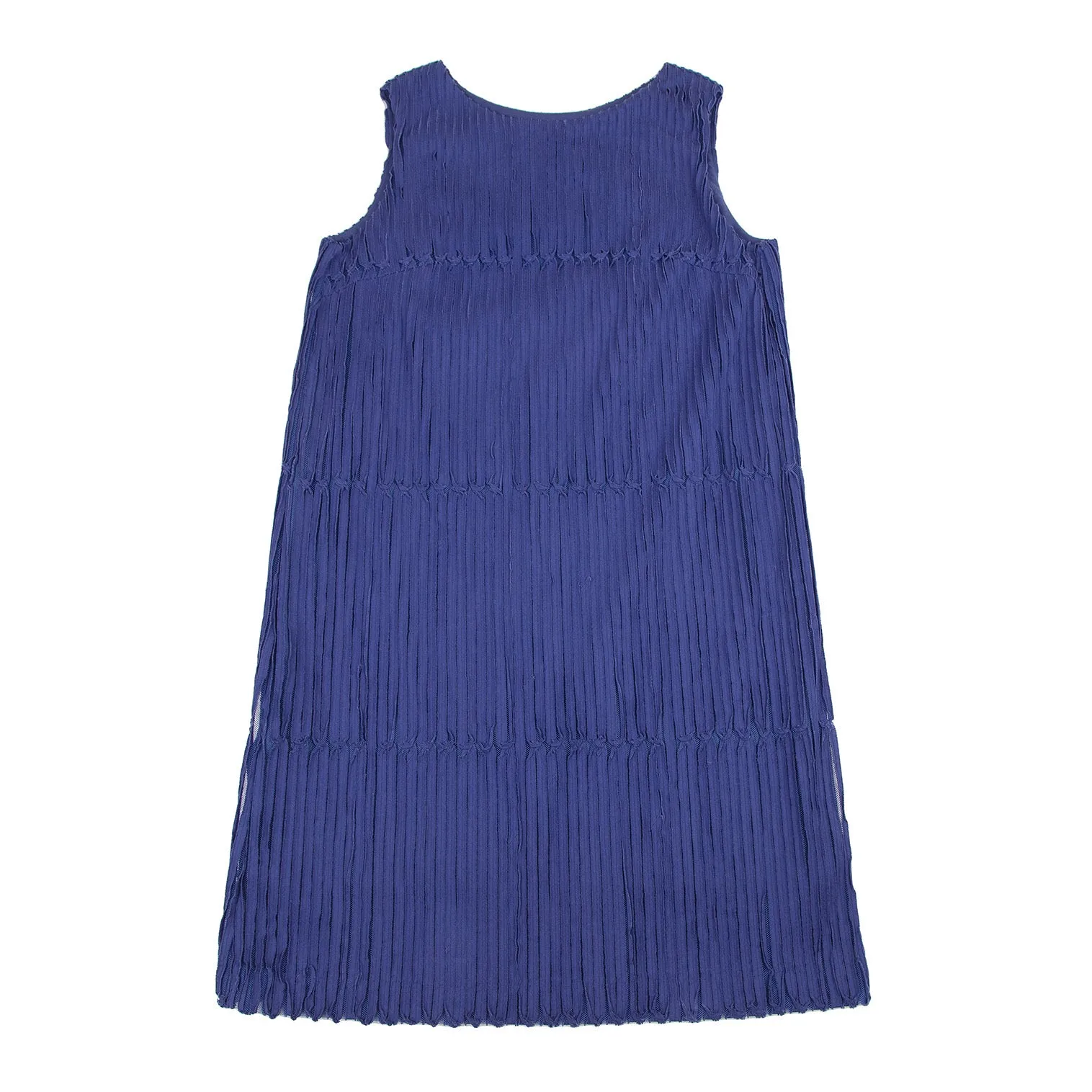 ISSEY MIYAKE Japan. HaaT. Blaues meshfarbenes ärmelloses Kleid mit Tape-Applikationen