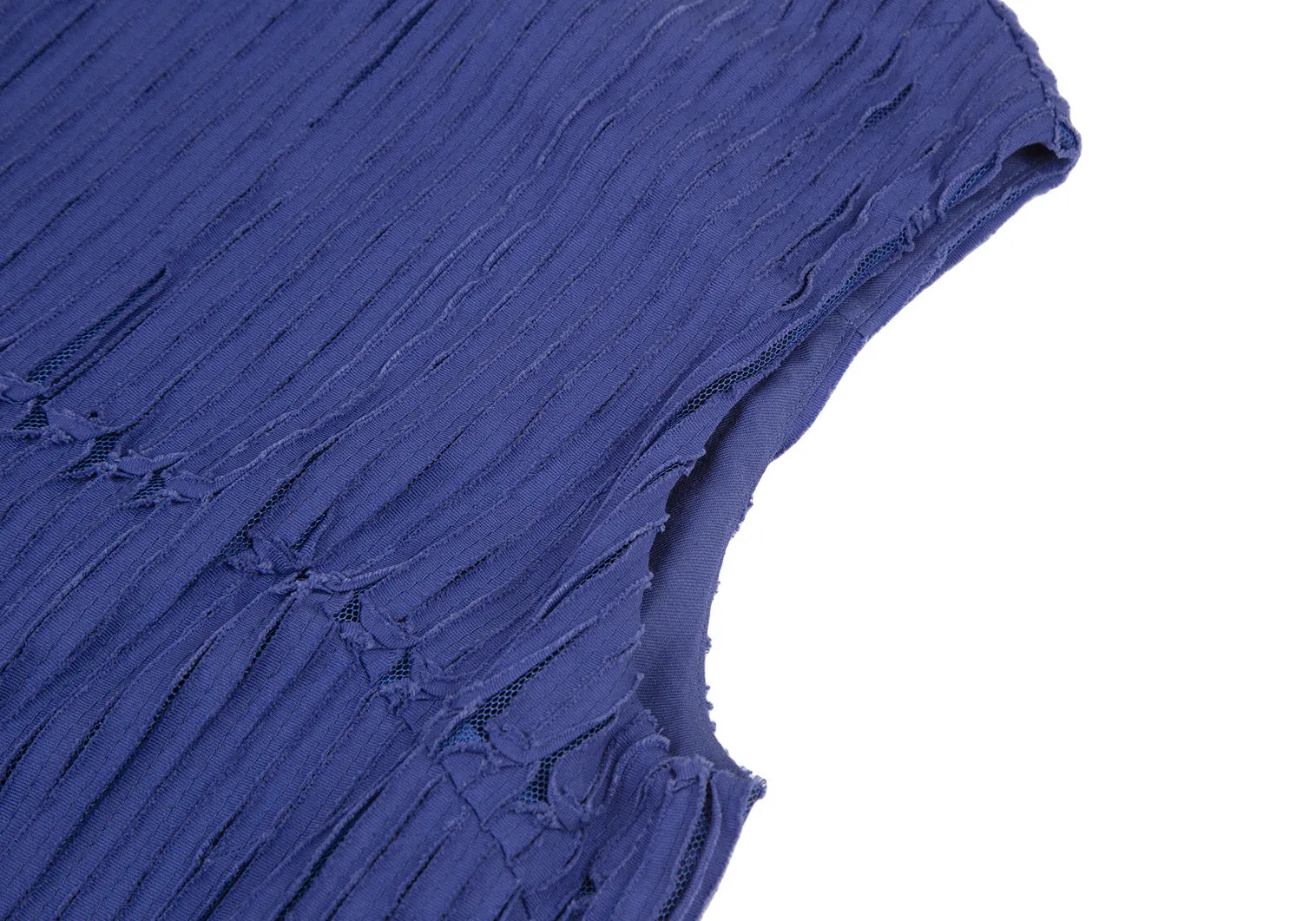 ISSEY MIYAKE Japan. HaaT. Blaues meshfarbenes ärmelloses Kleid mit Tape-Applikationen