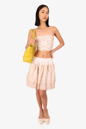Ixiah Cream/Beige Tiered Eyelet Mini Skirt   Bandeau Size 6