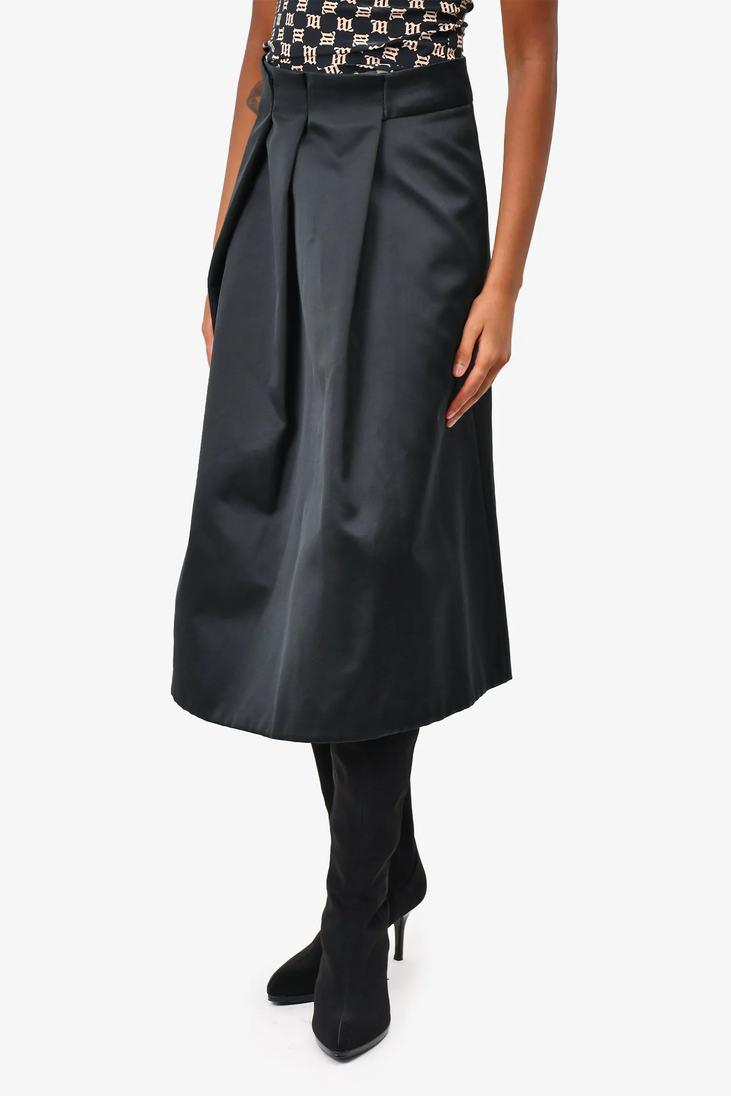 Jil Sander Schwarzer Satin A-Line Rock Größe 34