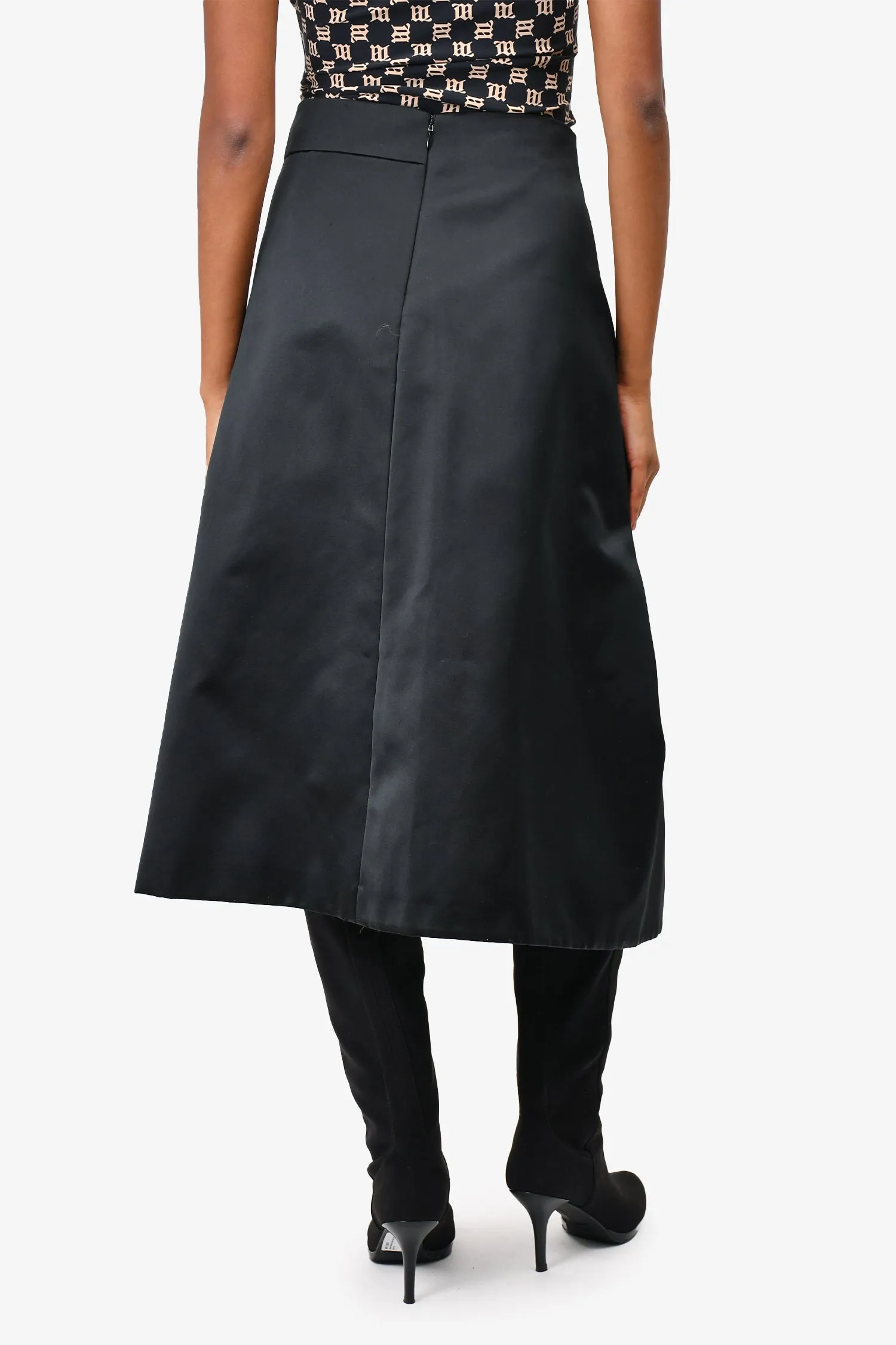 Jil Sander Schwarzer Satin A-Line Rock Größe 34