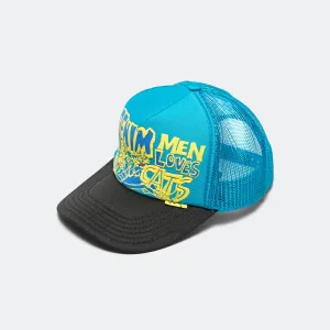 Kapital Clothing DENIM MEN LOVE CATS Trucker Cap - Blue/Black