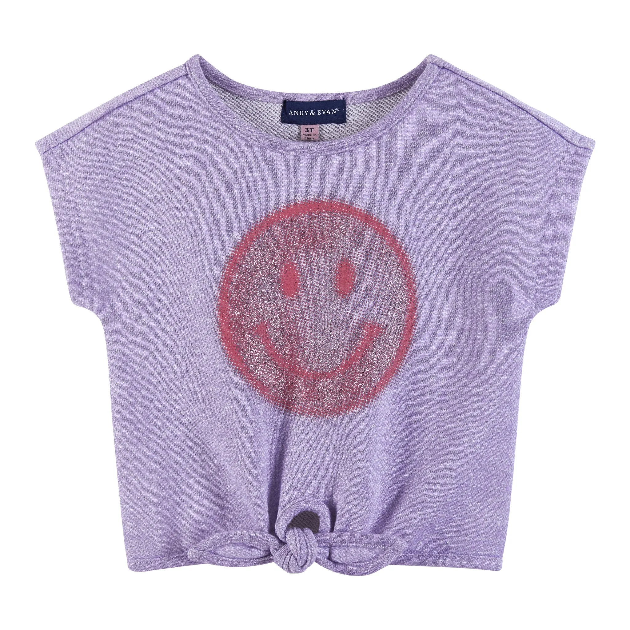 Kinder (2-6) Mädchen Bindung vorne Top & Shorts Set | Lila Smiley Gesicht Babykids_Andy-Evan