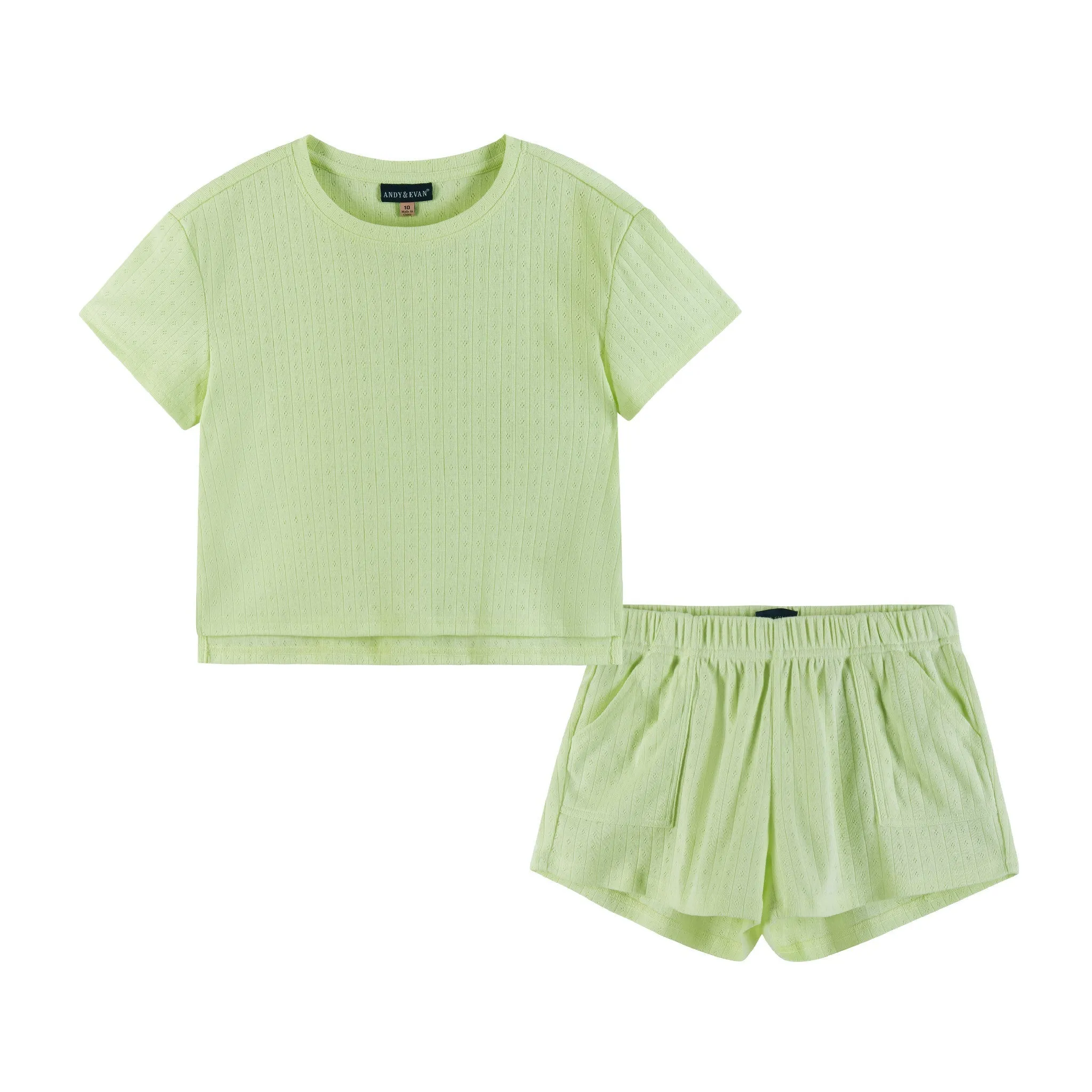 Kinder (7-16) Mädchen Pointelle T-Shirt & Shorts Set | Hellgrün Babykids_Andy-Evan