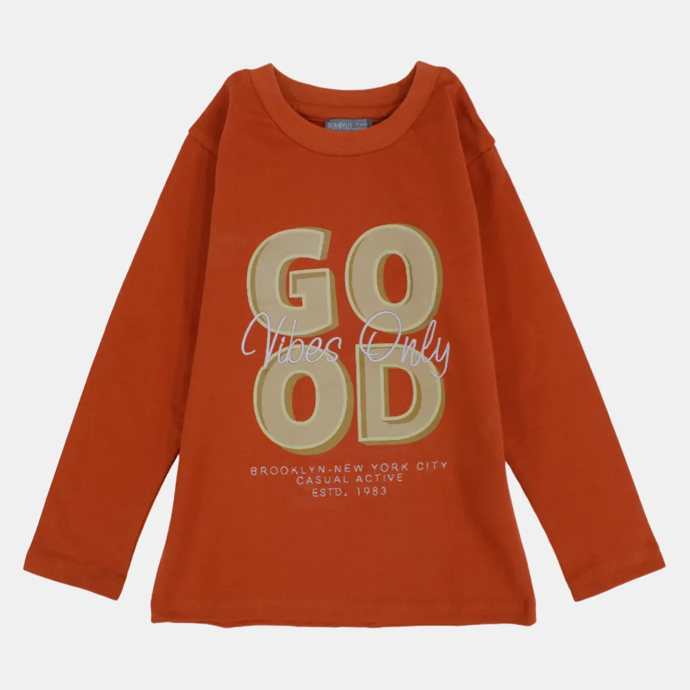 Kinder Jungen Baumwoll Langarm T-Shirt – Ziegelrot