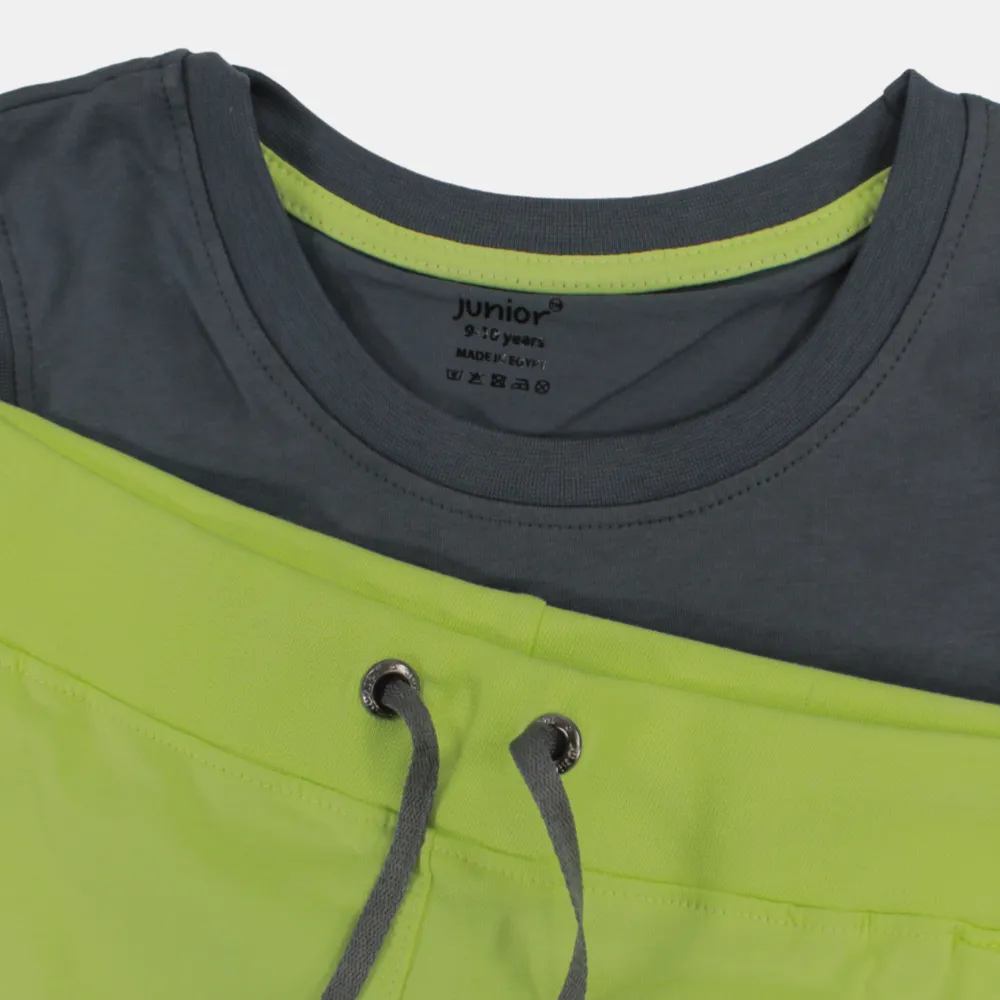 Kinder Jungen Ärmelloser Baumwoll-Pyjama-Set – Grau/Grün (Palmen-Motiv)