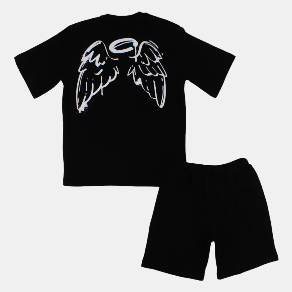 Kinder Mädchen Baumwoll Kurzarm Schlafanzug – Schwarz Funky Design