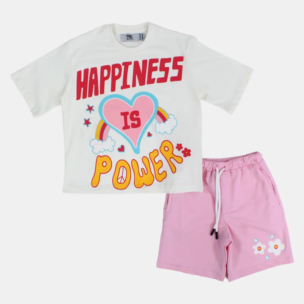Kinder Mädchen Baumwoll Kurzarm Pyjama – Rosa und Weiß
